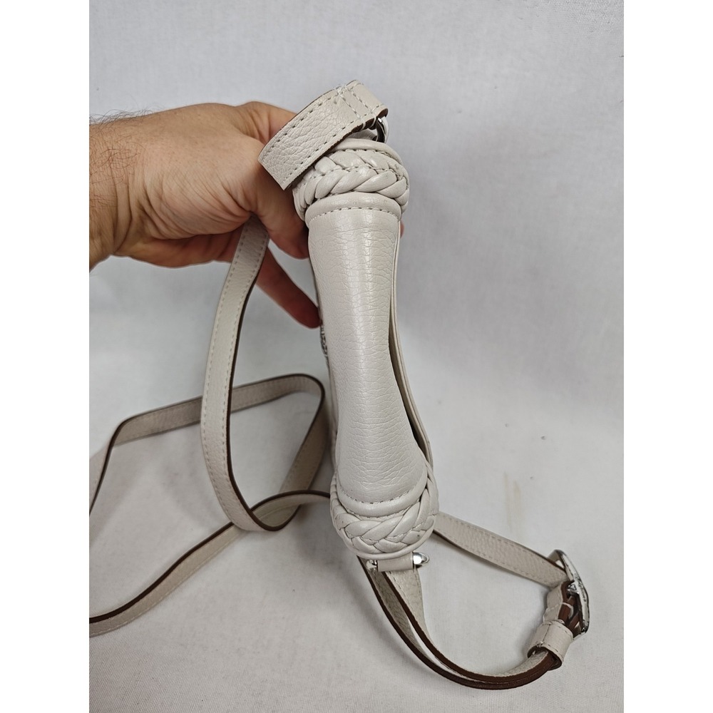 Brighton Cream Pebbled Leather Braided Trim Flap Crossbody Bag - Picture 7 of 16